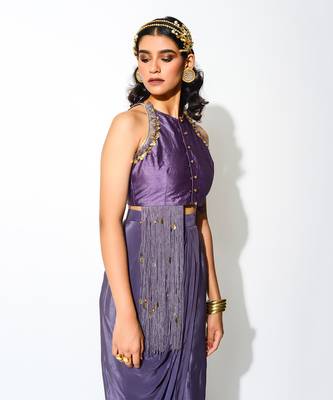 Mauve Crepe Embroidered Skirt Set 3