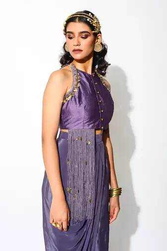 Mauve Crepe Embroidered Skirt Set