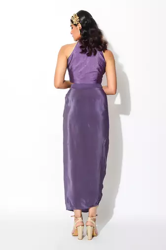 Mauve Crepe Embroidered Skirt Set