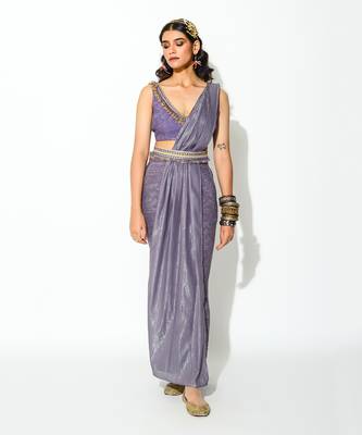 Mauve Drapes Saree 1