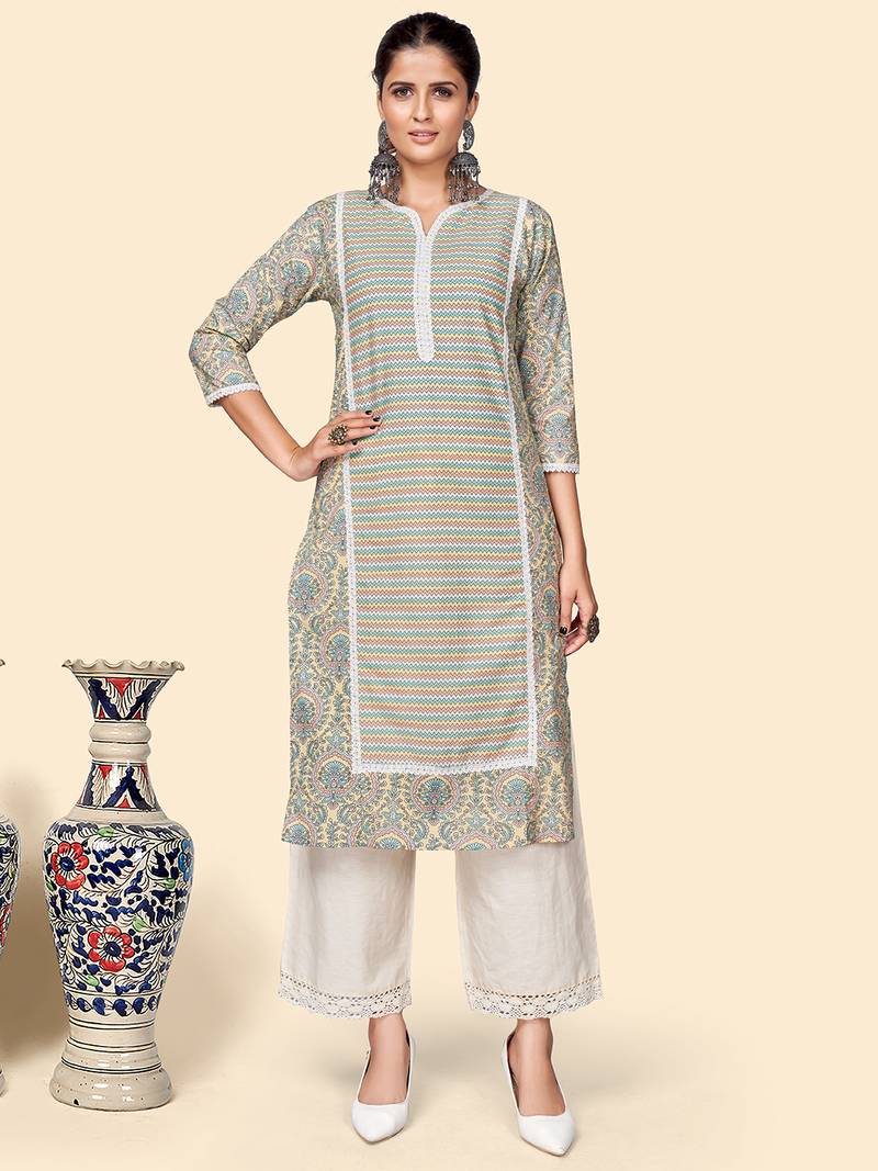 Vbuyz Women'S Printed Straight Cotton Multicolor Stitched Kurta