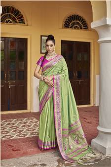 Light green woven silk saree with blouse