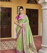 Light green woven silk saree with blouse