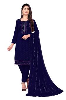 Blue embroidered chanderi salwar