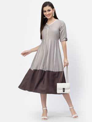 Grey plain viscose rayon long-dresses 1