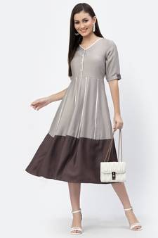 Grey plain viscose rayon long-dresses