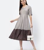 Grey plain viscose rayon long-dresses