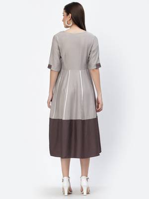 Grey plain viscose rayon long-dresses 2
