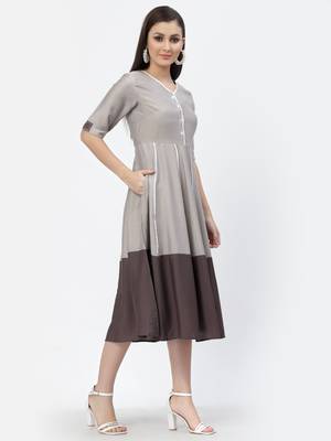 Grey plain viscose rayon long-dresses 3