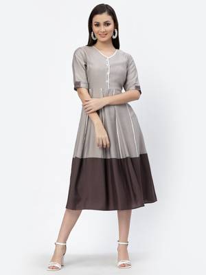 Grey plain viscose rayon long-dresses 4