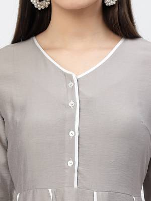 Grey plain viscose rayon long-dresses 5