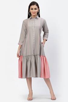 Grey plain viscose rayon long-dresses