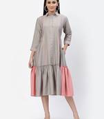 Grey plain viscose rayon long-dresses