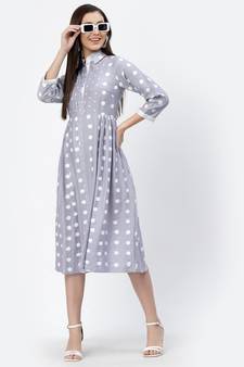 Lavender printed viscose rayon long-dresses