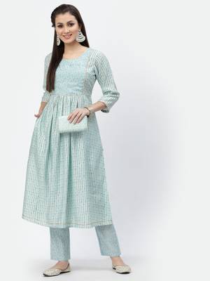 Light-blue floral print chanderi silk salwar 1