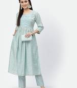 Light-blue floral print chanderi silk salwar