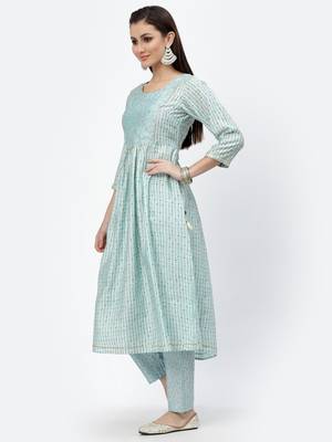 Light-blue floral print chanderi silk salwar 3