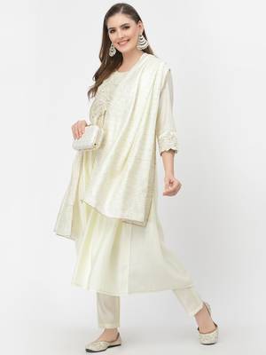 Off-white zari chanderi silk salwar 3