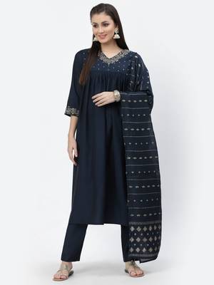 Navy-blue sequins chanderi silk salwar 1