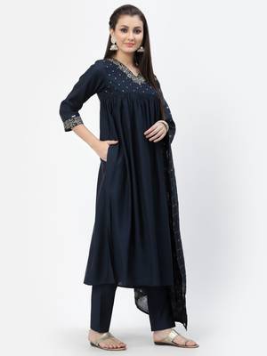 Navy-blue sequins chanderi silk salwar 3