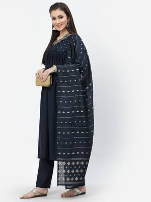 Navy-blue sequins chanderi silk salwar 4