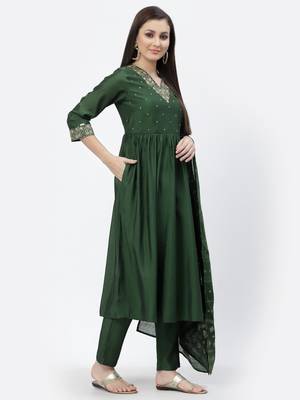 Green sequins chanderi silk salwar 3