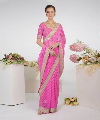 Pink Leheriya Kashmiri Paisley Tilla Saree 1