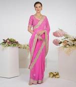 Pink Leheriya Kashmiri Paisley Tilla Saree