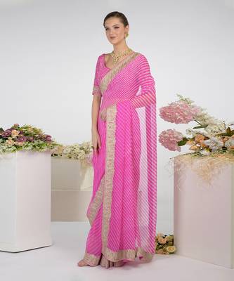 Pink Leheriya Kashmiri Paisley Tilla Saree 5