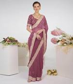Burgundy Purple Leheriya Kashmiri Paisley Tilla Saree