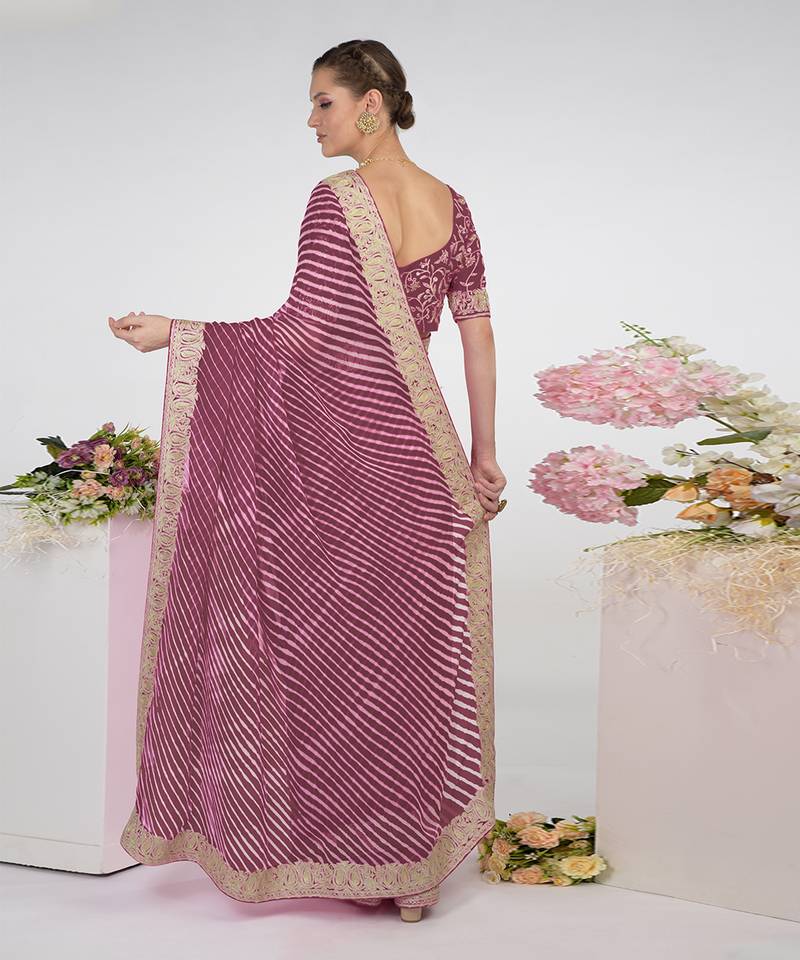 Burgundy Purple Leheriya Kashmiri Paisley Tilla Saree