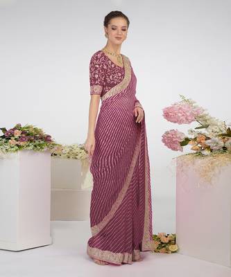 Burgundy Purple Leheriya Kashmiri Paisley Tilla Saree 4