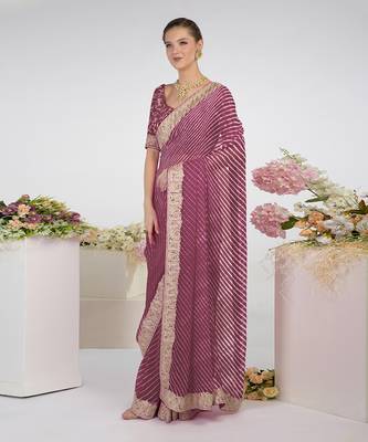 Burgundy Purple Leheriya Kashmiri Paisley Tilla Saree 5