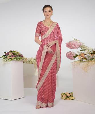 Garnet Rose Leheriya Kashmiri Paisley Tilla Saree 1