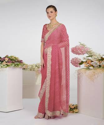Garnet Rose Leheriya Kashmiri Paisley Tilla Saree 7
