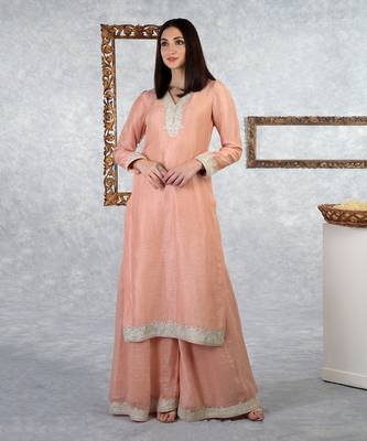 Pale Peach Kashmiri Tilla Embroidered Kurta Set 2