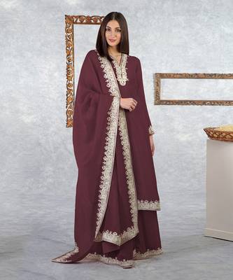 Burgundy Kashmiri Tilla Embroidered Kurta Set 1