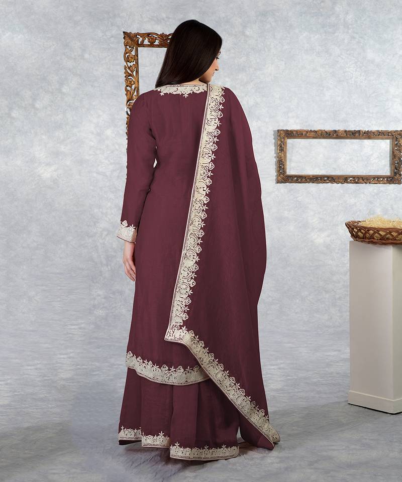 Burgundy Kashmiri Tilla Embroidered Kurta Set