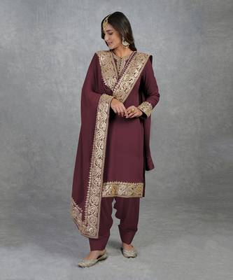 Burgundy Purple Rosegold Marori Gota Patti & Zardozi Hand Embroidered Sharara Set 8