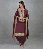 Burgundy Purple Rosegold Marori Gota Patti & Zardozi Hand Embroidered Sharara Set