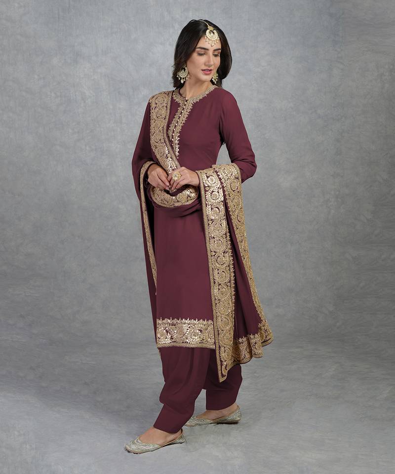 Burgundy Purple Rosegold Marori Gota Patti & Zardozi Hand Embroidered Sharara Set