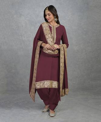 Burgundy Purple Rosegold Marori Gota Patti & Zardozi Hand Embroidered Sharara Set 17