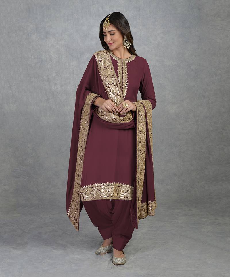 Burgundy Purple Rosegold Marori Gota Patti & Zardozi Hand Embroidered Sharara Set