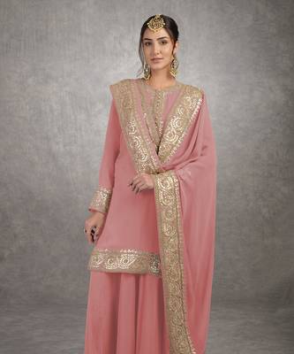 Coral Rosegold Marori Gota Patti & Zardozi Hand Embroidered Sharara Set 2