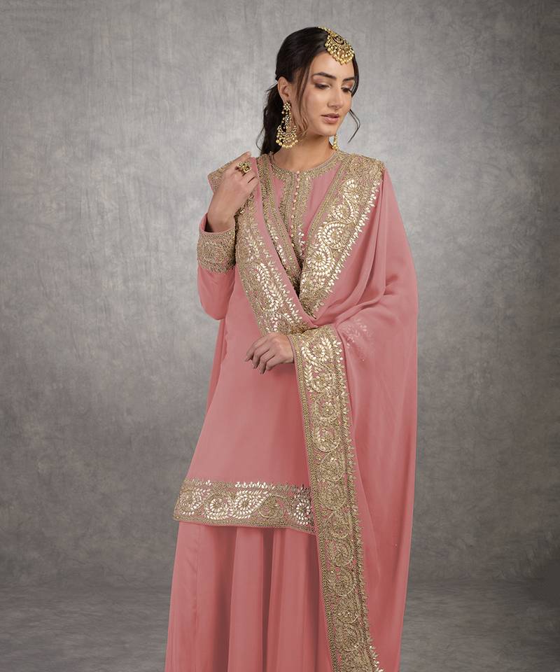 Coral Rosegold Marori Gota Patti & Zardozi Hand Embroidered Sharara Set