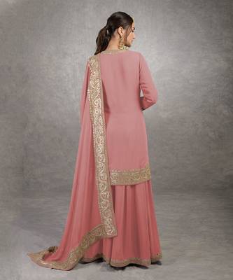 Coral Rosegold Marori Gota Patti & Zardozi Hand Embroidered Sharara Set 6