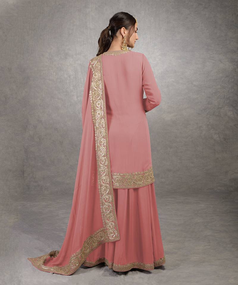 Coral Rosegold Marori Gota Patti & Zardozi Hand Embroidered Sharara Set
