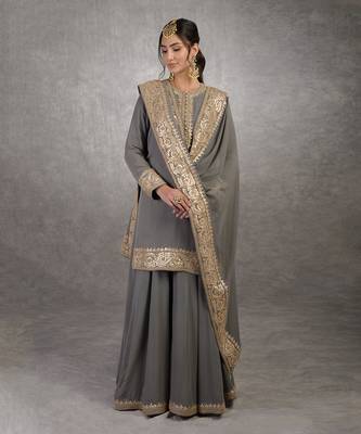 Grey Rosegold Marori Gota Patti & Zardozi Hand Embroidered Sharara Set 1