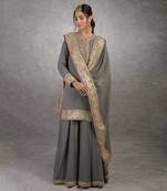 Grey Rosegold Marori Gota Patti & Zardozi Hand Embroidered Sharara Set