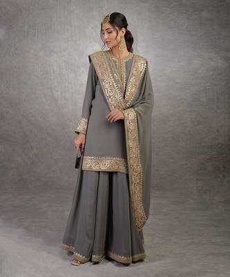 Grey Rosegold Marori Gota Patti & Zardozi Hand Embroidered Sharara Set 4